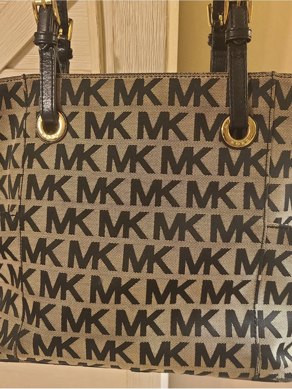Michael Kors Beige and Black MK Logo Tote